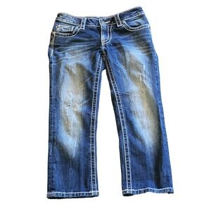 Miss Me JS4009C9 Crop Jeans Women 27 Blue Denim Embroidered Western Cowgirl Boho